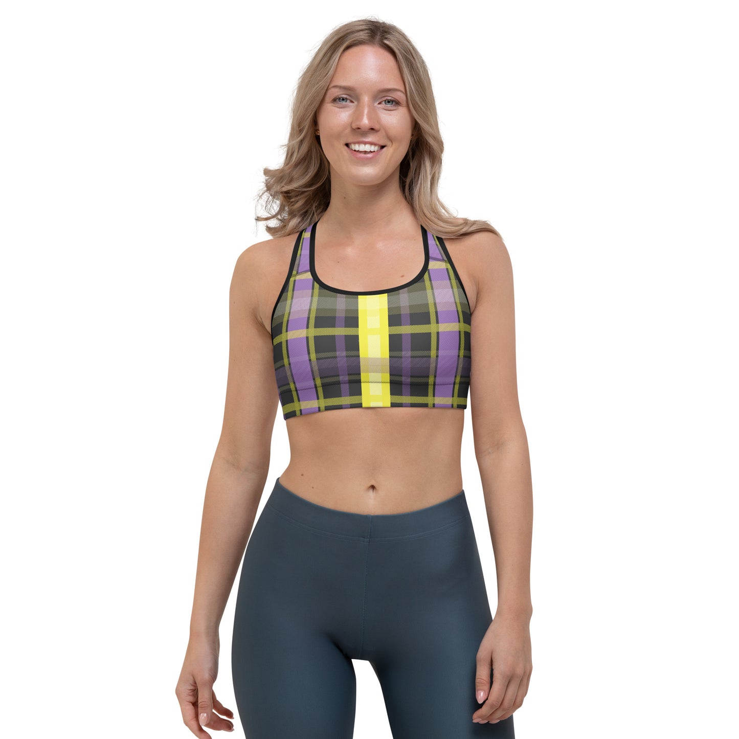 Non Binary Pride Sports Bra - LGBTQIA Yellow, Purple, White, Black Flag Activewear - Parade Club Running