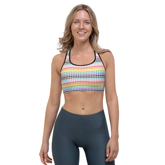 Progress Pride Pride Sports Bra - LGBTQIA Red, Orange, Yellow, Green, Rainbow, Purple, Black, Pink and White Flag Activewear - Parade Club Running