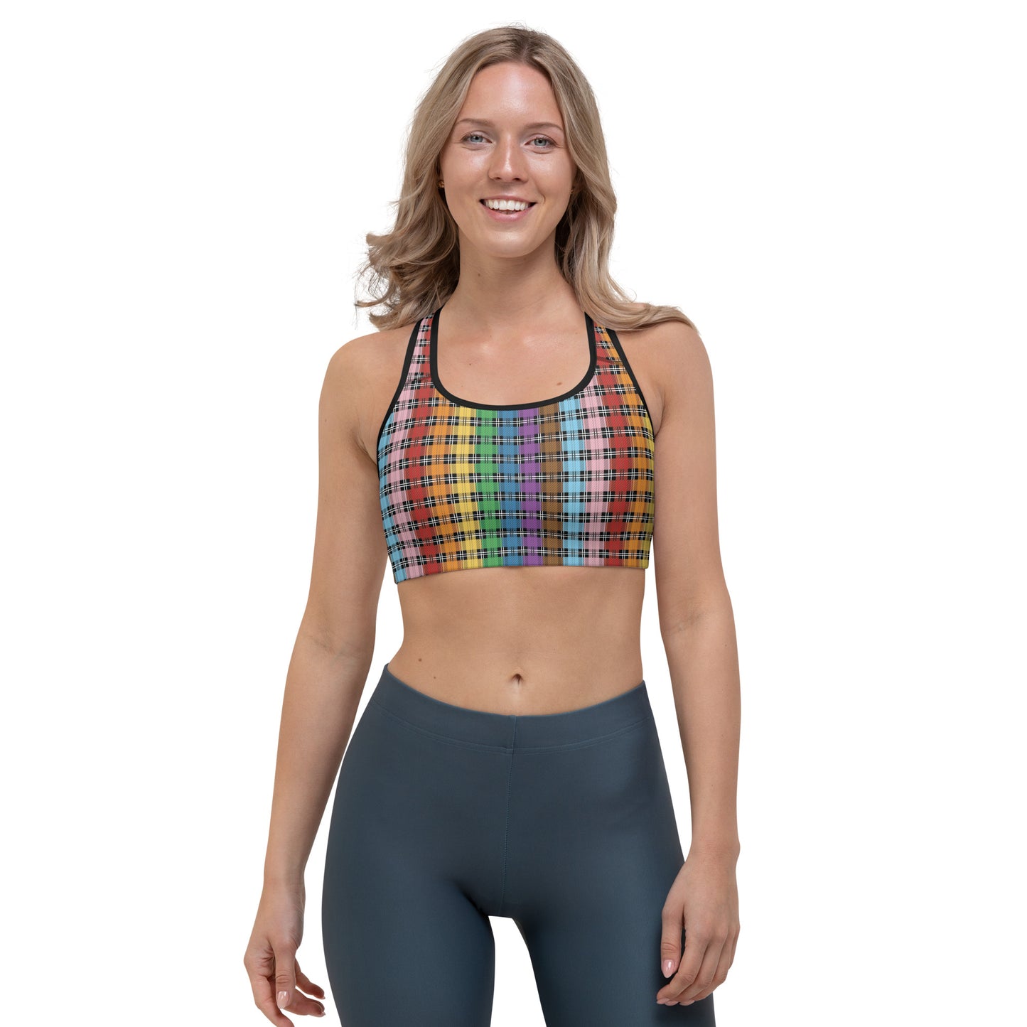 Progress Pride Pride Sports Bra - LGBTQIA Red, Orange, Yellow, Green, Rainbow, Purple, Black, Pink and White Flag Activewear - Parade Club Running