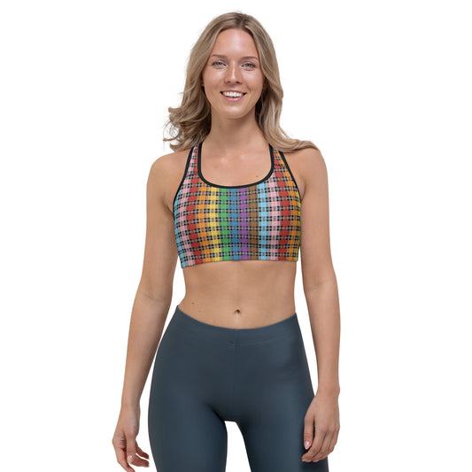 Progress Pride Pride Sports Bra - LGBTQIA Red, Orange, Yellow, Green, Rainbow, Purple, Black, Pink and White Flag Activewear - Parade Club Running