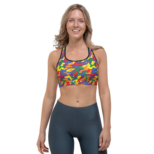 Rainbow Pride Sports Bra - LGBTQIA Red, Orange, Yellow, Green, Blue, Indigo, and Viole Flag Activewear - Parade Club Running