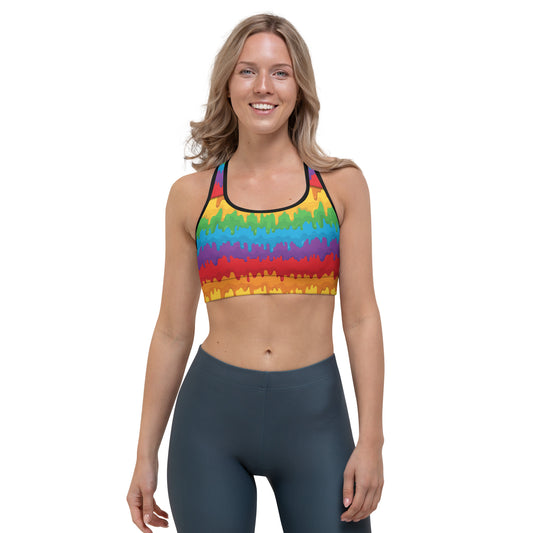 Rainbow Pride Sports Bra - LGBTQIA Red, Orange, Yellow, Green, Blue, Indigo, and Viole Flag Activewear - Parade Club Running