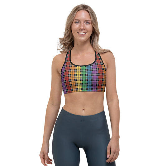 Rainbow Pride Sports Bra - LGBTQIA Red, Orange, Yellow, Green, Blue, Indigo, and Viole Flag Activewear - Parade Club Running