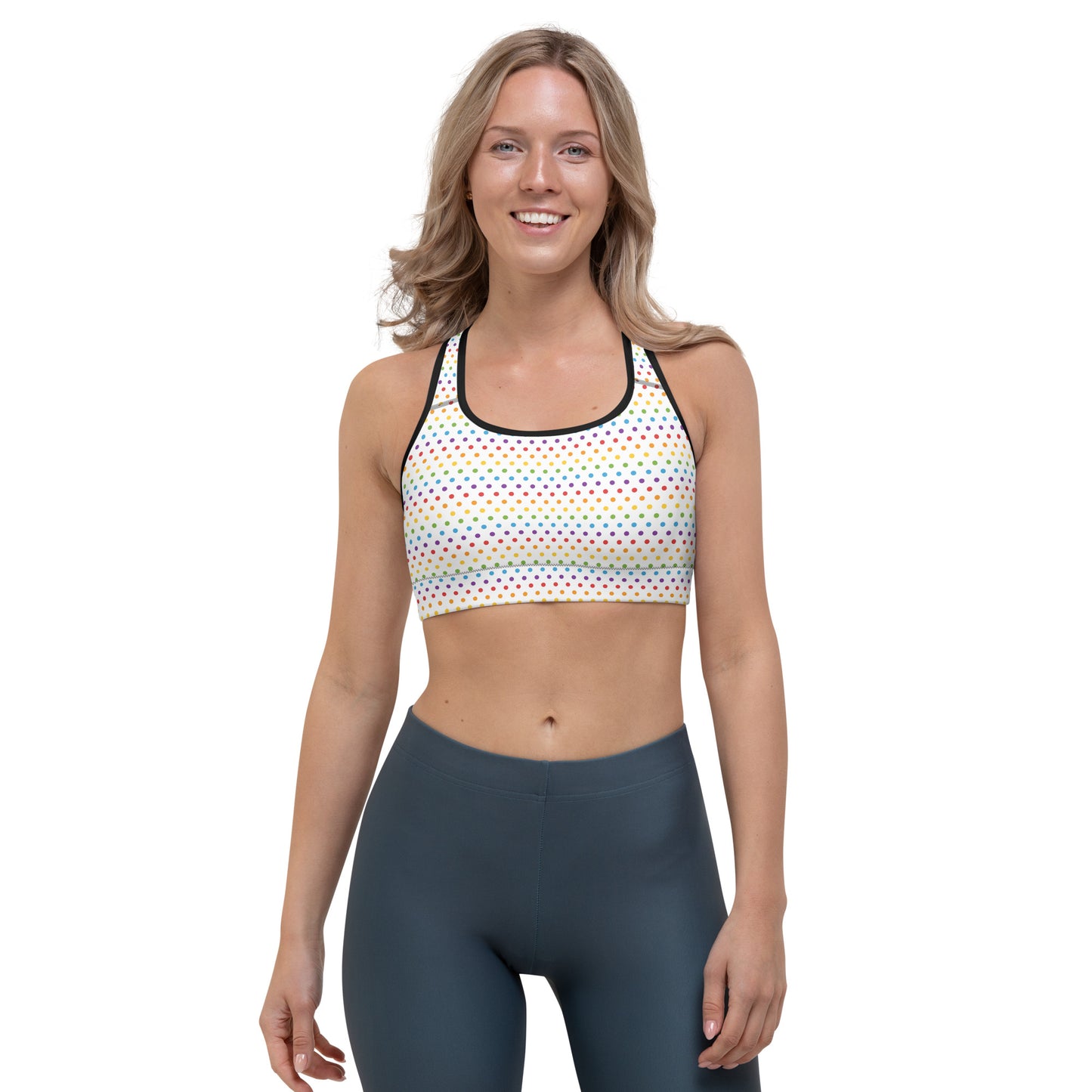 Rainbow Pride Sports Bra - LGBTQIA Red, Orange, Yellow, Green, Blue, Indigo, and Viole Flag Activewear - Parade Club Running