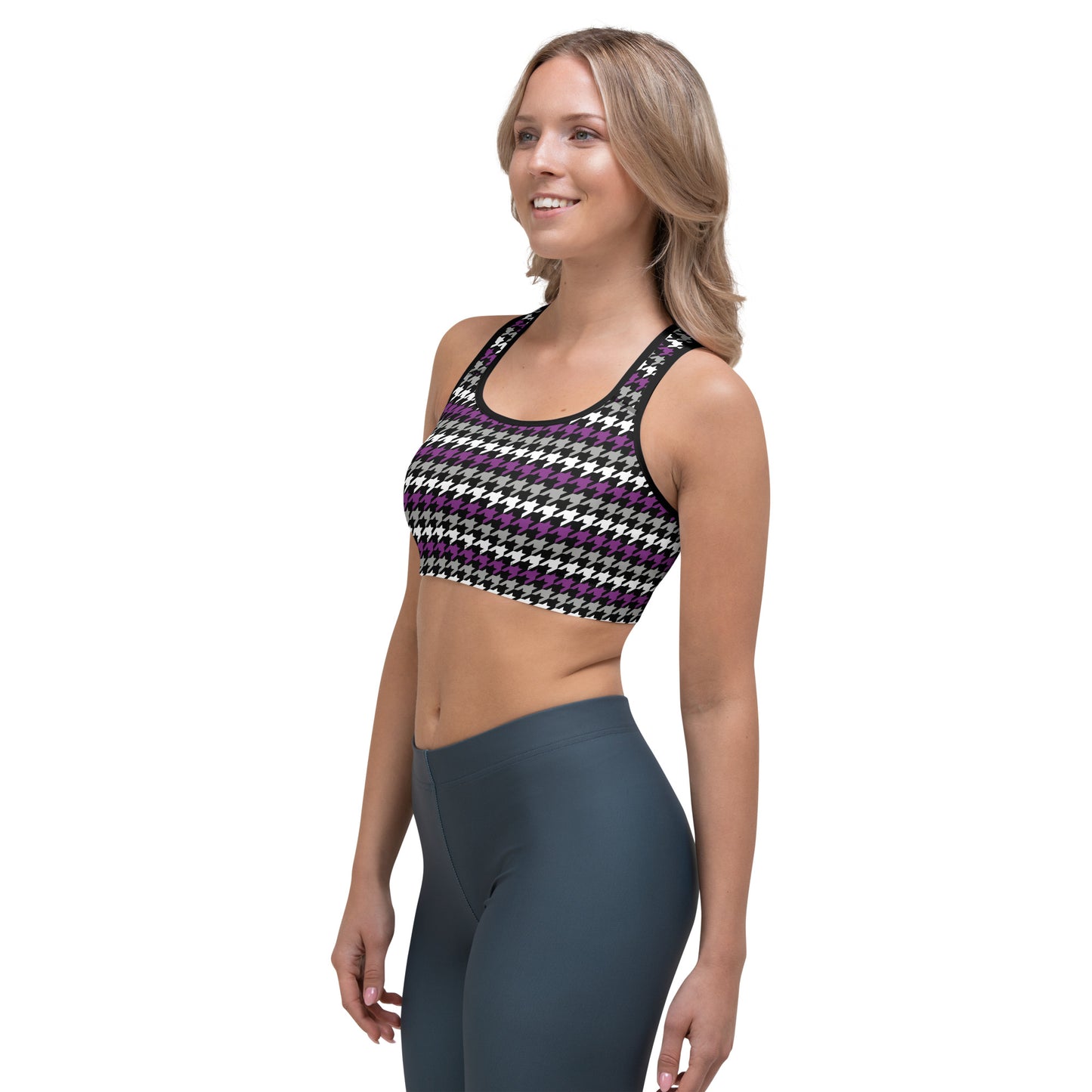 Asexual Pride Sports Bra - LGBTQIA Black, Gray, Purple, and White Flag Activewear - Parade Club Running