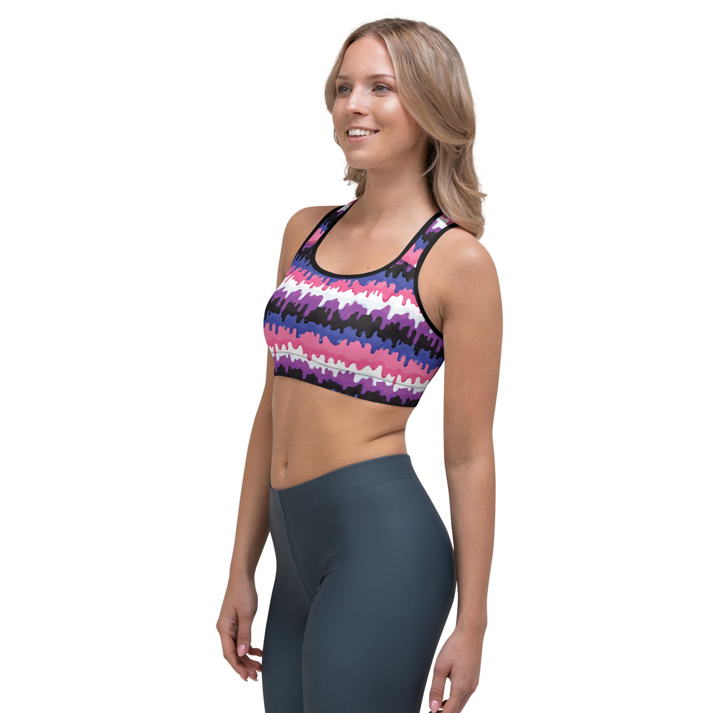 Genderfluid Pride Sports Bra - LGBTQIA Pink, White, Purple, Black, Blue Flag Activewear - Parade Club Running