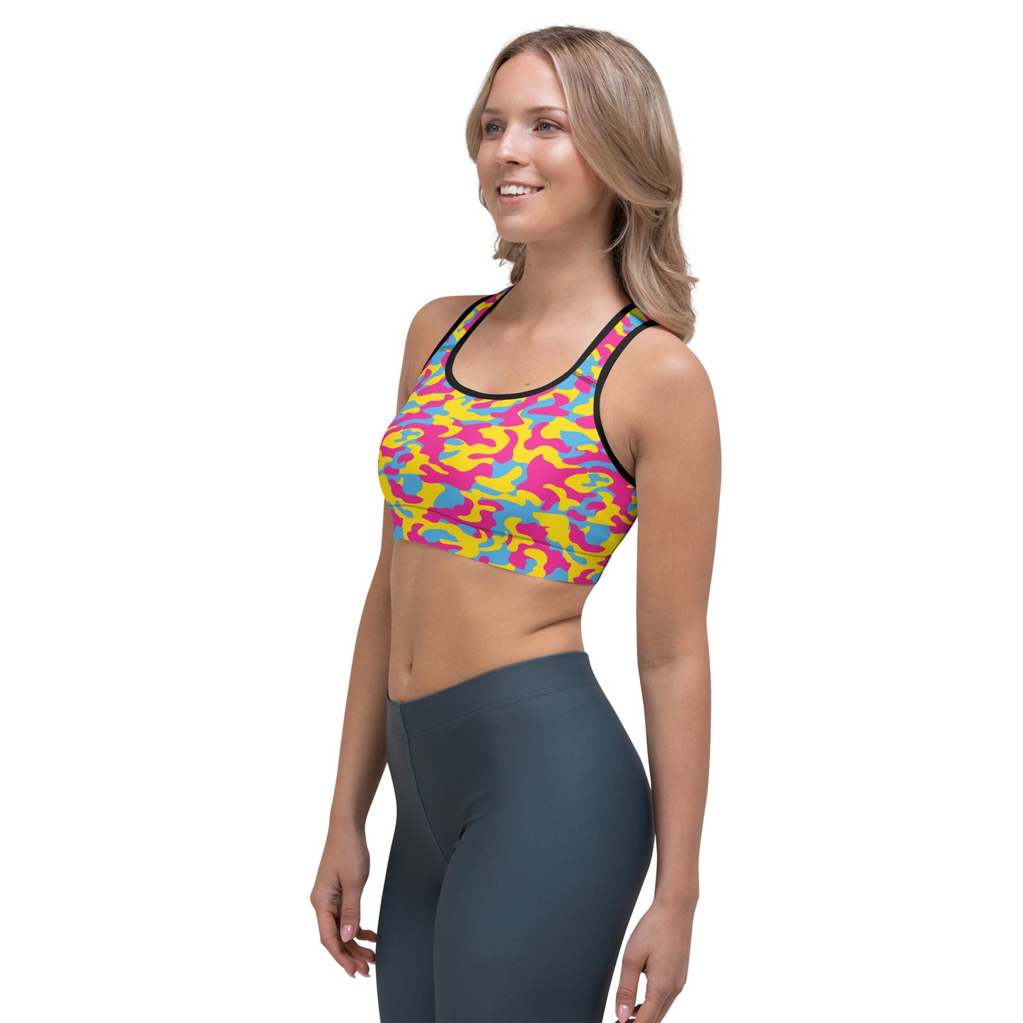 Pansexual Pride Sports Bra - LGBTQIA Pink, Blue, Yellow  Flag Activewear - Parade Club Running