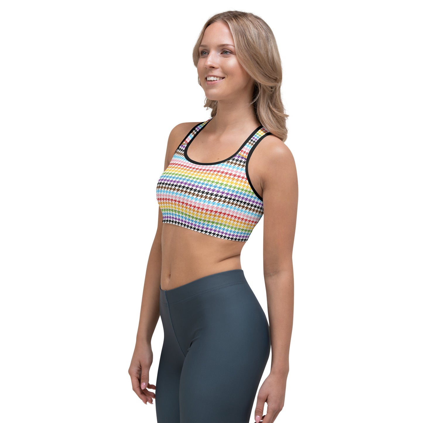 Progress Pride Pride Sports Bra - LGBTQIA Red, Orange, Yellow, Green, Rainbow, Purple, Black, Pink and White Flag Activewear - Parade Club Running