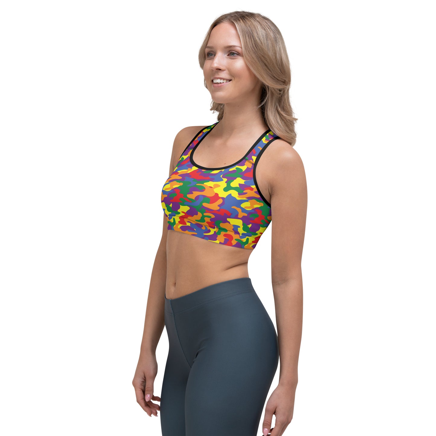 Rainbow Pride Sports Bra - LGBTQIA Red, Orange, Yellow, Green, Blue, Indigo, and Viole Flag Activewear - Parade Club Running