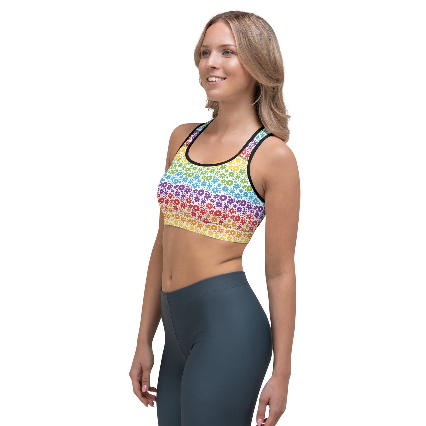 Rainbow Pride Sports Bra - LGBTQIA Red, Orange, Yellow, Green, Blue, Indigo, and Viole Flag Activewear - Parade Club Running