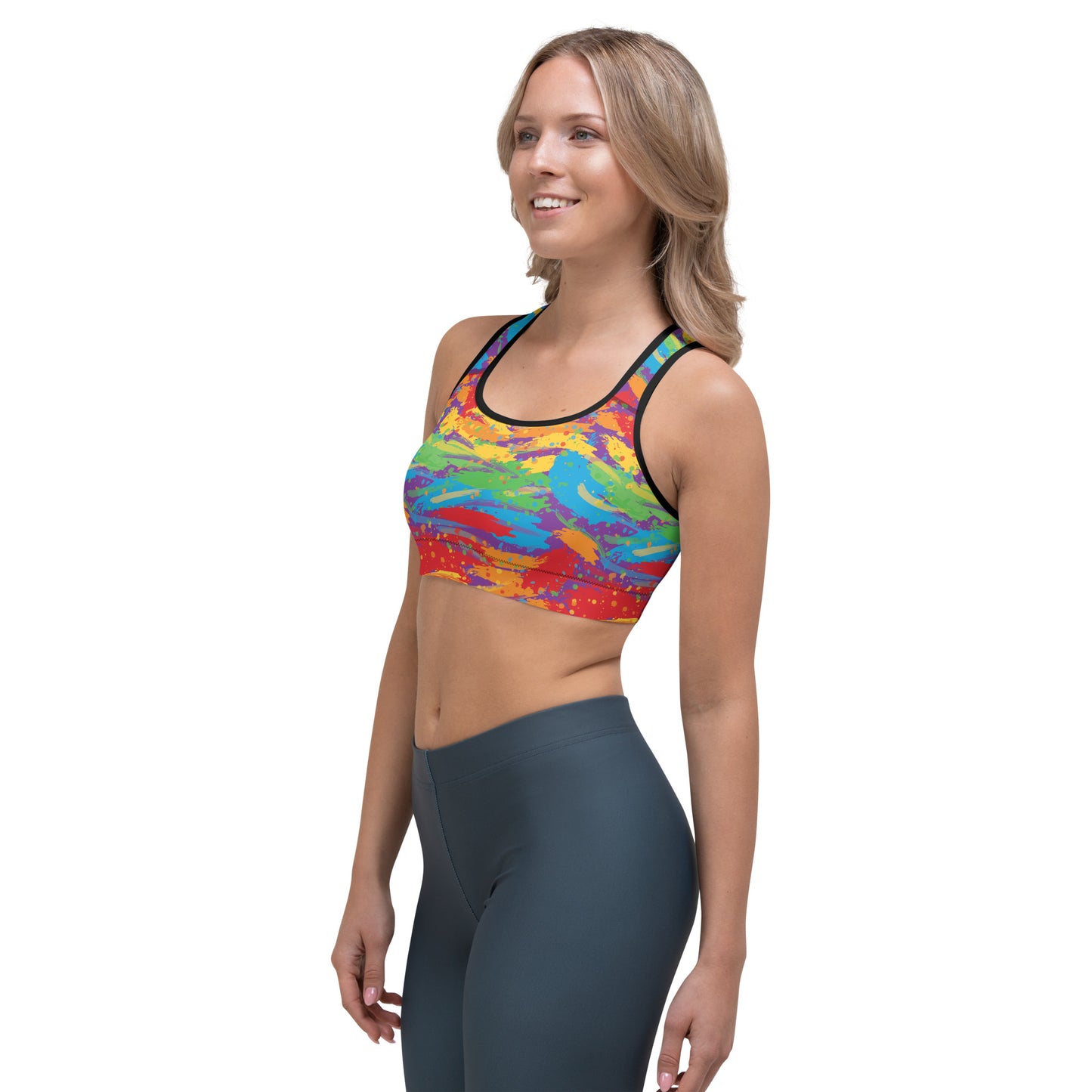 Rainbow Pride Sports Bra - LGBTQIA Red, Orange, Yellow, Green, Blue, Indigo, and Viole Flag Activewear - Parade Club Running