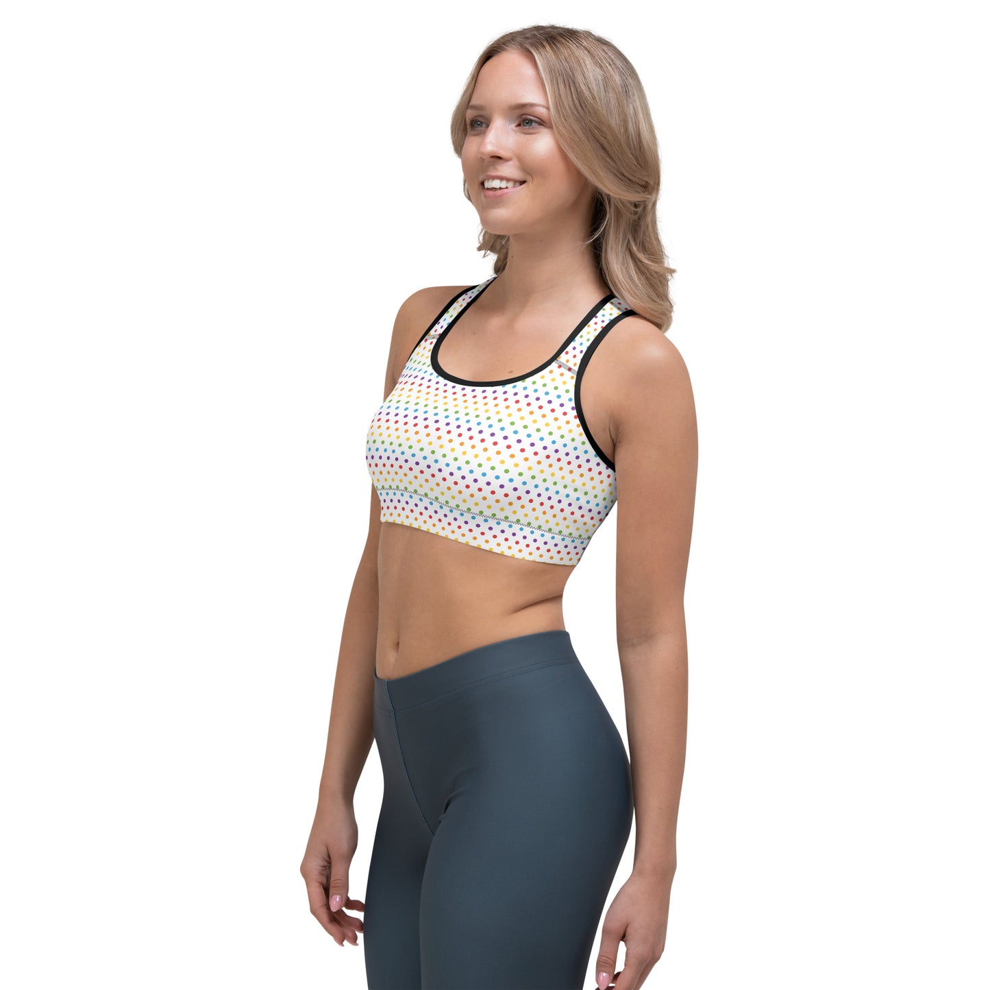 Rainbow Pride Sports Bra - LGBTQIA Red, Orange, Yellow, Green, Blue, Indigo, and Viole Flag Activewear - Parade Club Running