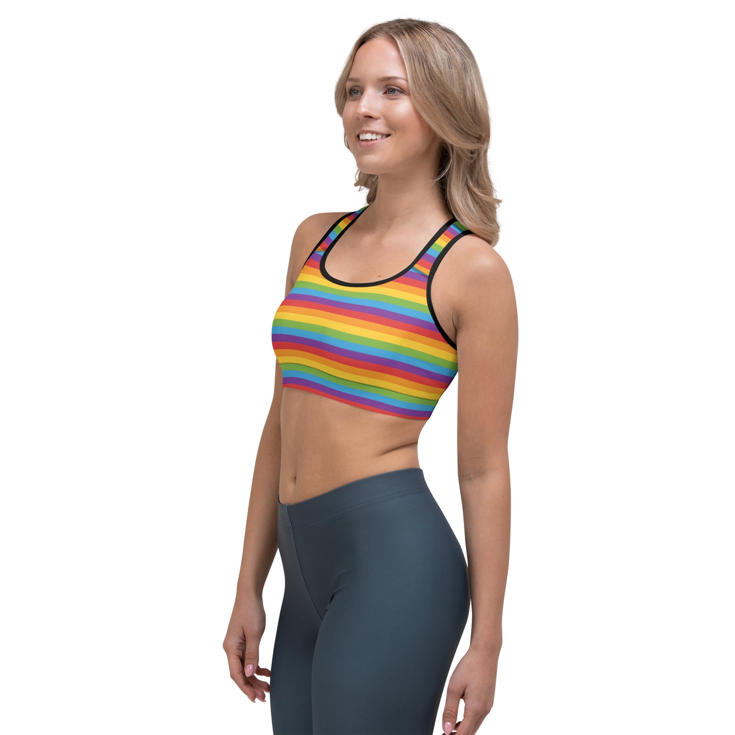 Rainbow Pride Sports Bra - LGBTQIA Red, Orange, Yellow, Green, Blue, Indigo, and Viole Flag Activewear - Parade Club Running