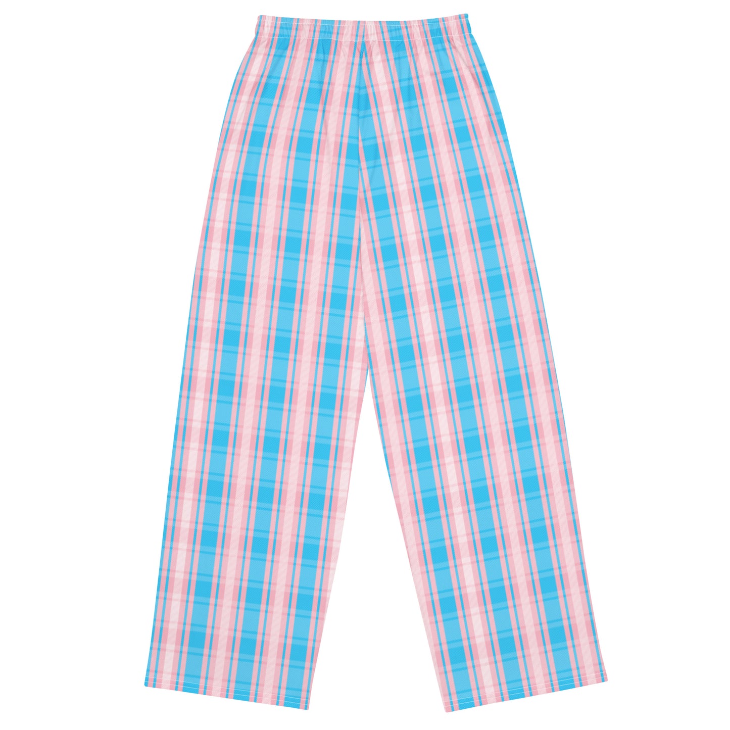 Transgender Pride Unisex Plaid Wide Leg Pants - LGBTQIA Pink White Blue Trans Flag - Parade Club PJ Pajamas