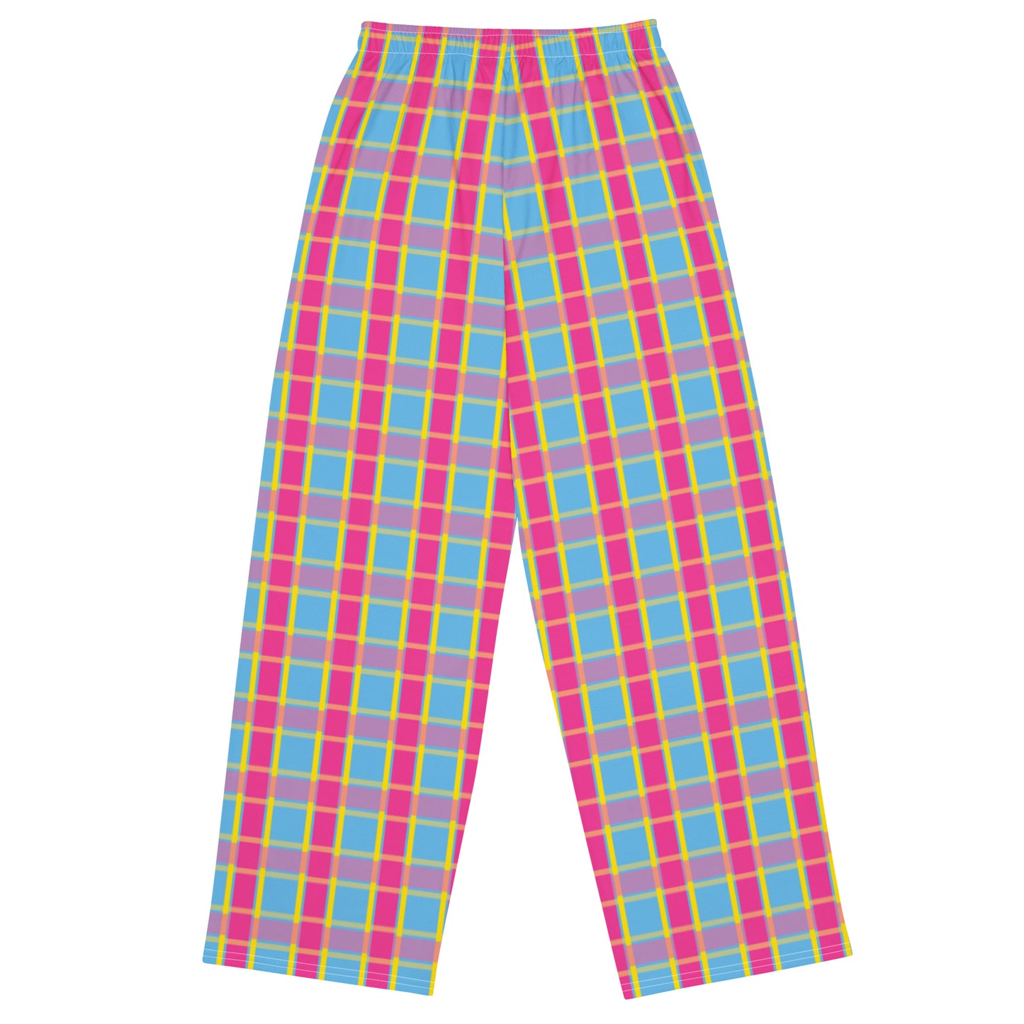 Pansexual Pride Unisex Plaid Wide Leg Pants - LGBTQIA Pink Yellow Blue Pan Flag - Parade Club PJ Pajamas