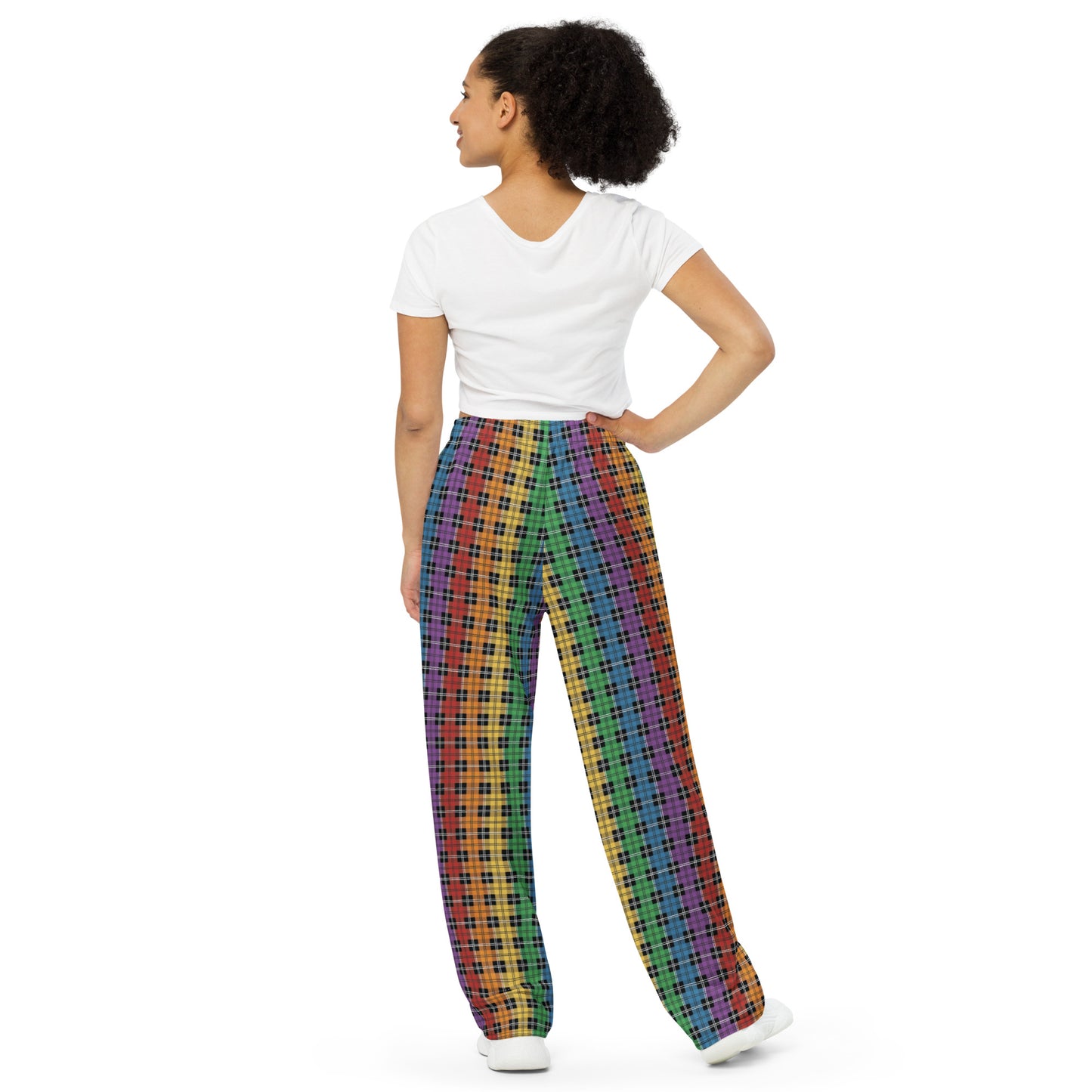 Gay Pride Unisex Rainbow Plaid Wide Leg Pants - LGBTQIA Rainbow Gay Flag - Parade Club PJ Pajamas