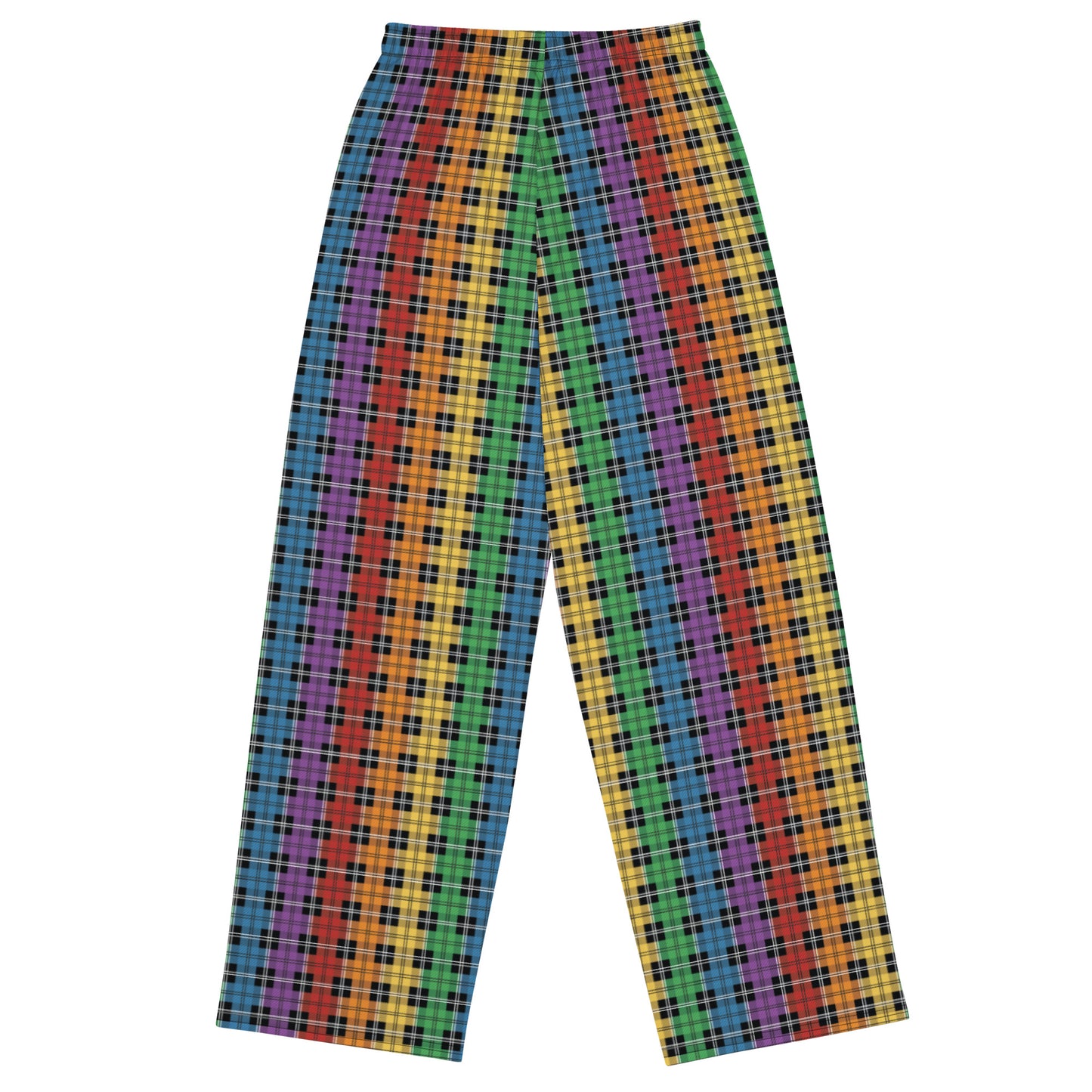 Gay Pride Unisex Rainbow Plaid Wide Leg Pants - LGBTQIA Rainbow Gay Flag - Parade Club PJ Pajamas