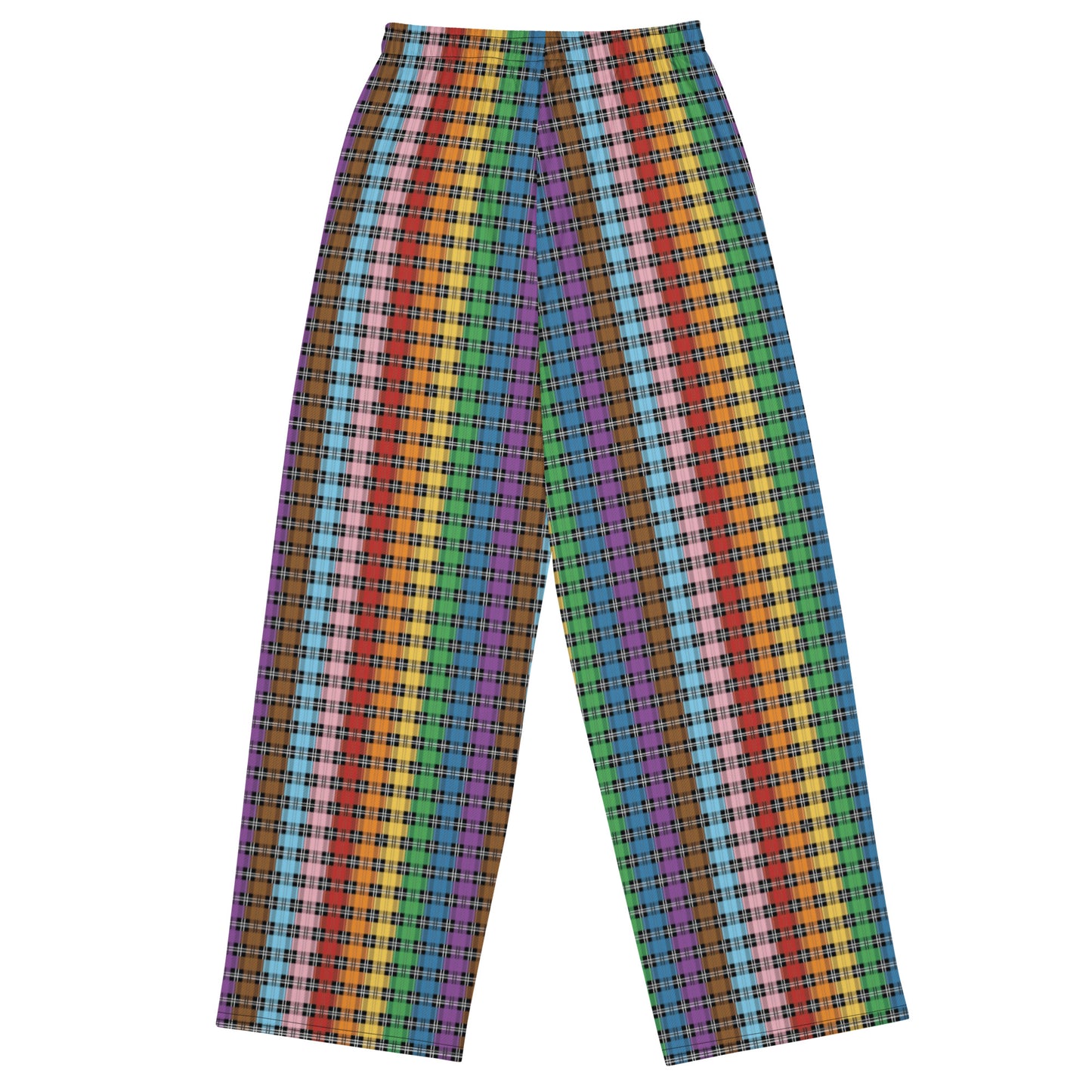 Progress Pride Unisex Rainbow Plaid Wide Leg Pants - LGBTQIA Rainbow Pink White Blue Gay Flag - Parade Club PJ Pajamas