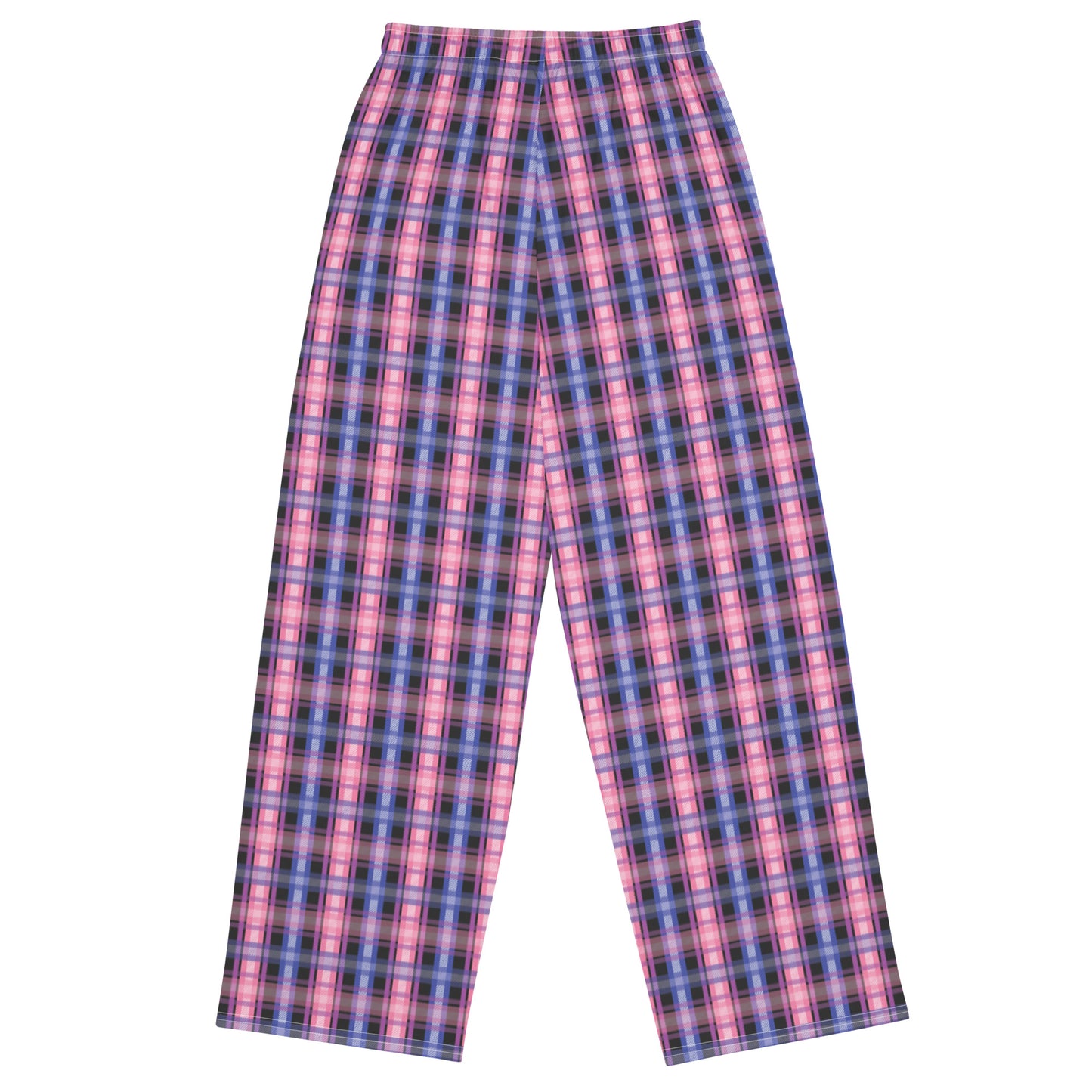 Genderfluid Pride Unisex Plaid Wide Leg Pants - LGBTQIA Pink White Purple Black Blue Flag - Parade Club PJ Pajamas