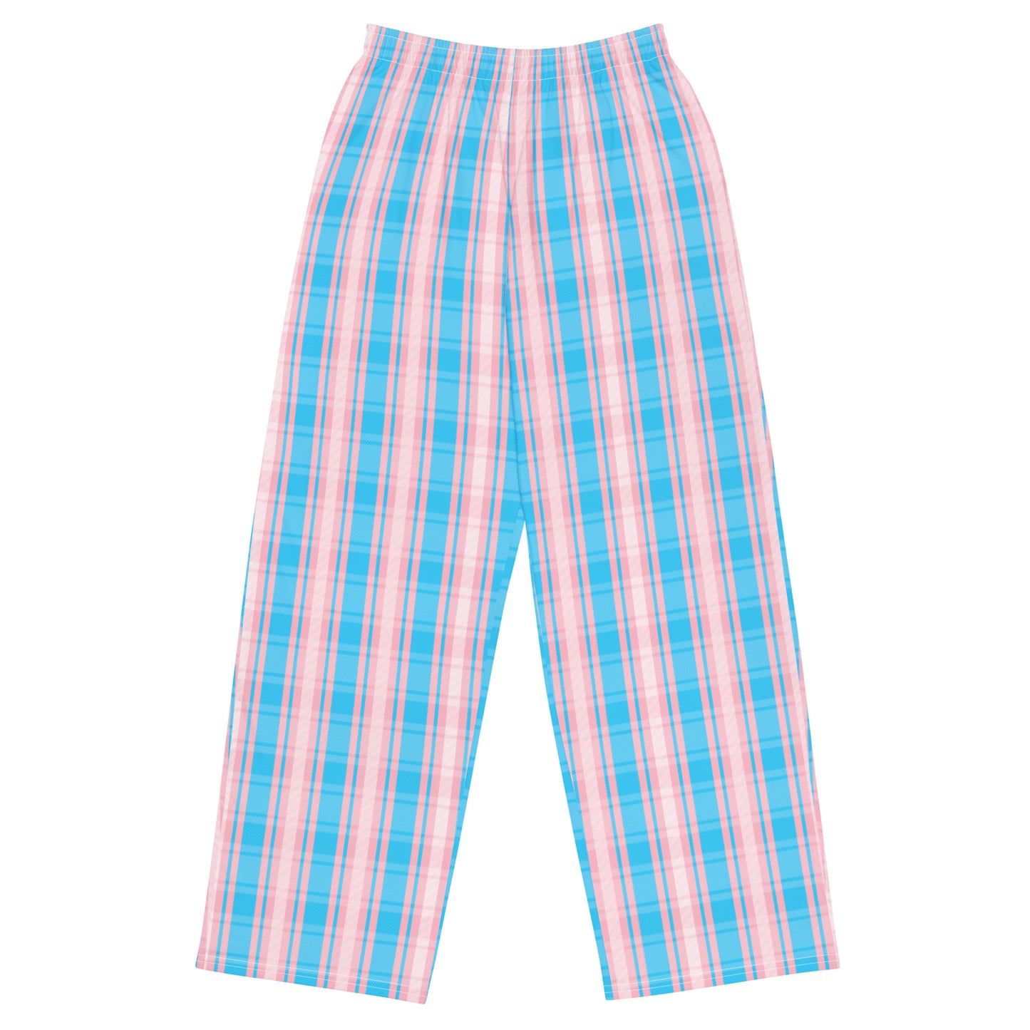 Transgender Pride Unisex Plaid Wide Leg Pants - LGBTQIA Pink White Blue Trans Flag - Parade Club PJ Pajamas