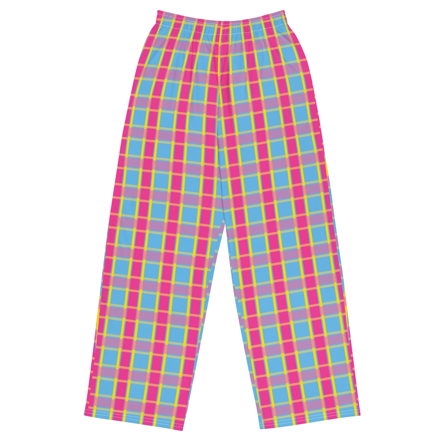 Pansexual Pride Unisex Plaid Wide Leg Pants - LGBTQIA Pink Yellow Blue Pan Flag - Parade Club PJ Pajamas