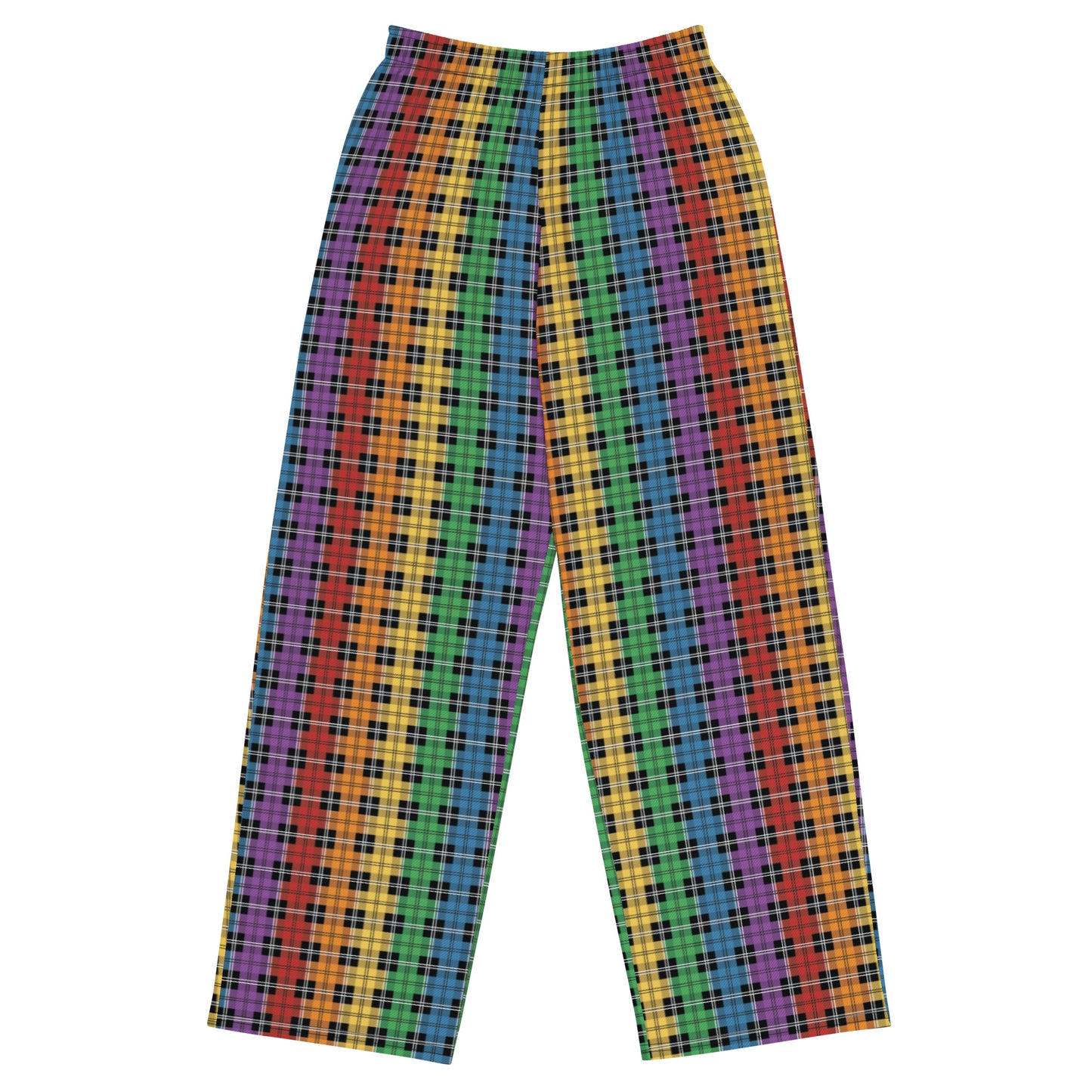 Gay Pride Unisex Rainbow Plaid Wide Leg Pants - LGBTQIA Rainbow Gay Flag - Parade Club PJ Pajamas