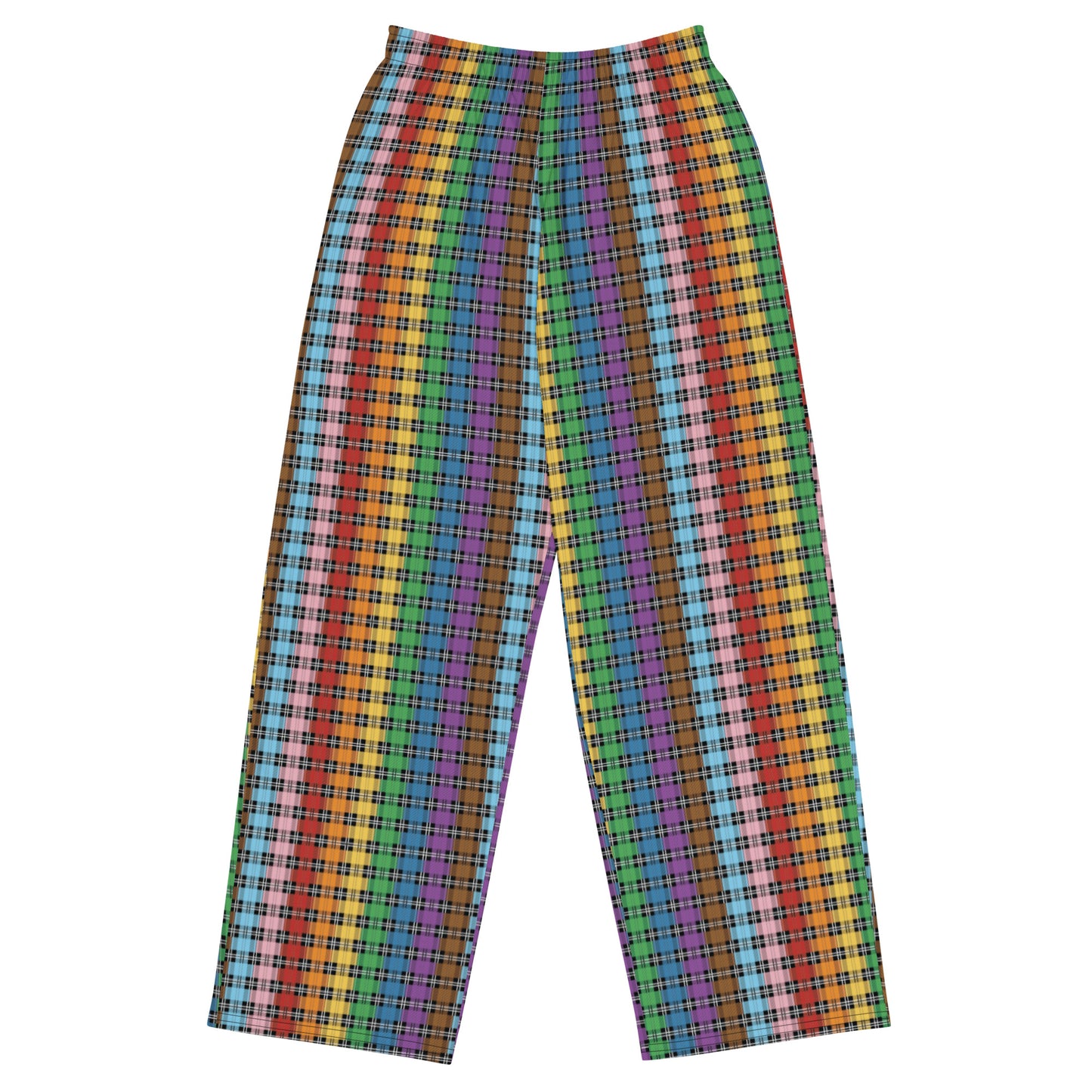 Progress Pride Unisex Rainbow Plaid Wide Leg Pants - LGBTQIA Rainbow Pink White Blue Gay Flag - Parade Club PJ Pajamas