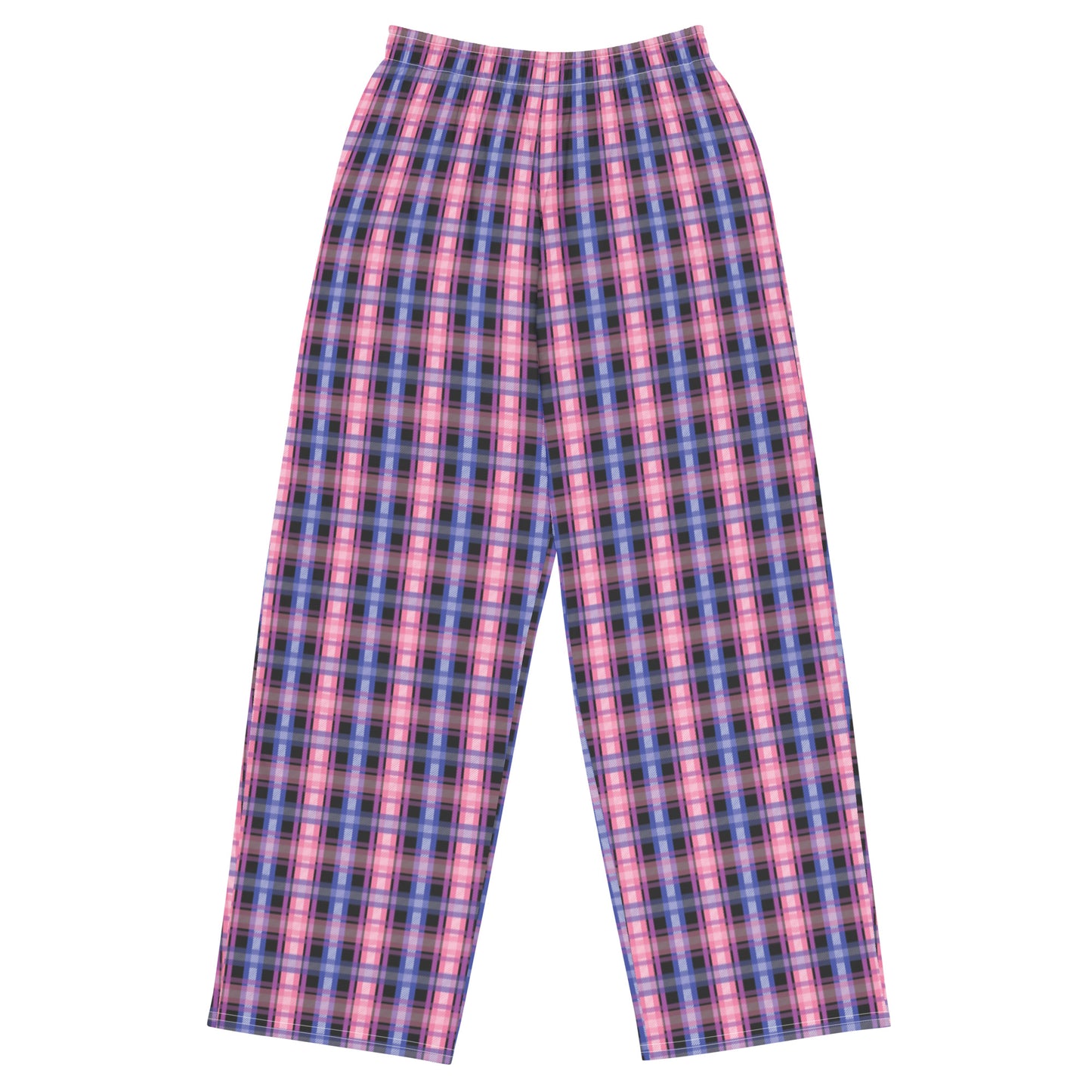 Genderfluid Pride Unisex Plaid Wide Leg Pants - LGBTQIA Pink White Purple Black Blue Flag - Parade Club PJ Pajamas