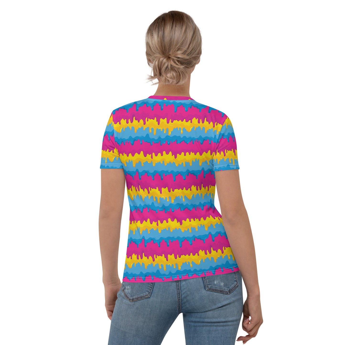 Pansexual Pride Women’s crew neck T-Shirt - LGBTQIA Pink, Blue, Yellow Flag Casual Tee - Parade Club Vacation Running