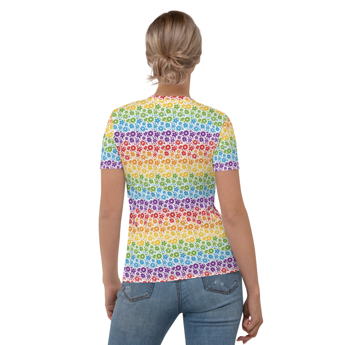 Rainbow Pride Women’s crew neck T-Shirt - LGBTQIA Red, Orange, Yellow, Green, Blue, Indigo, and Viole Flag Casual Tee - Parade Club Vacation Running