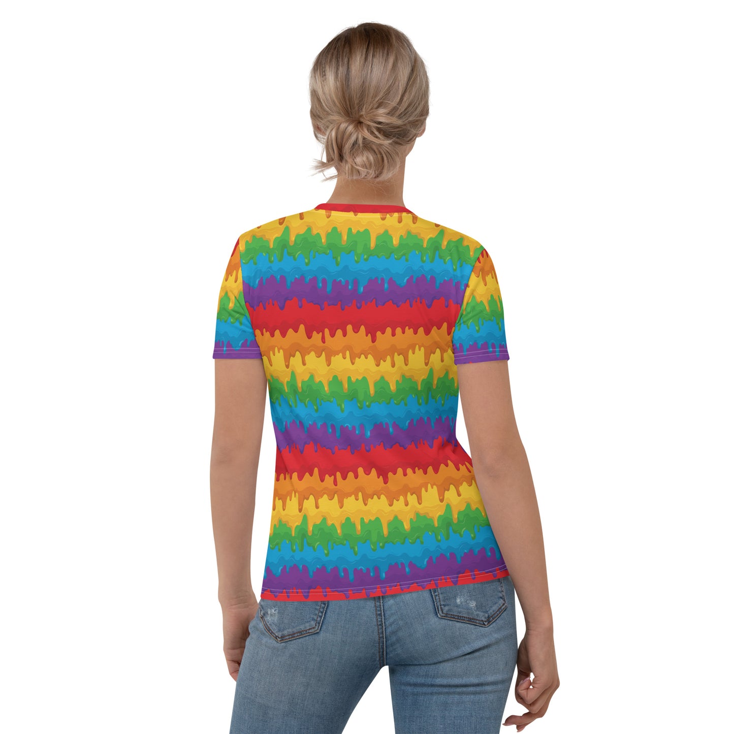 Rainbow Pride Women’s crew neck T-Shirt - LGBTQIA Red, Orange, Yellow, Green, Blue, Indigo, and Viole Flag Casual Tee - Parade Club Vacation Running