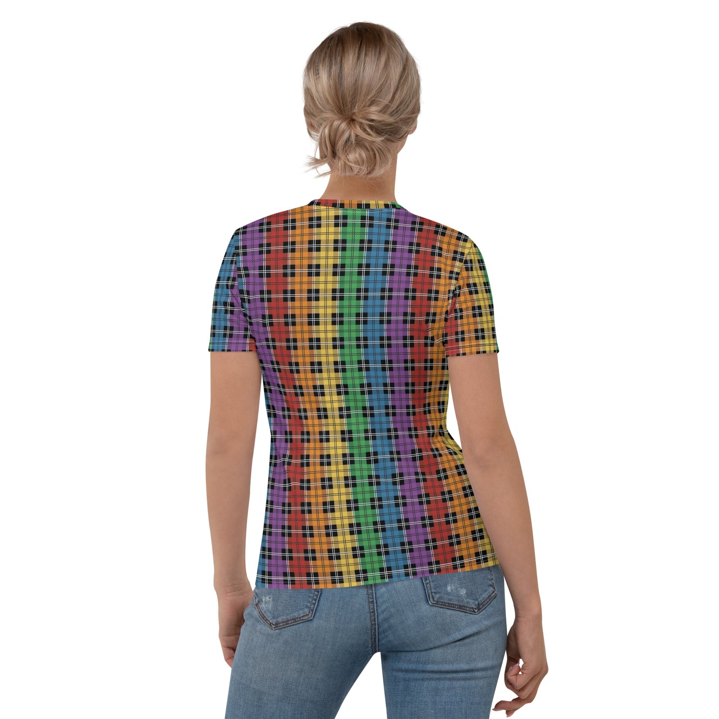 Rainbow Pride Women’s crew neck T-Shirt - LGBTQIA Red, Orange, Yellow, Green, Blue, Indigo, and Viole Flag Casual Tee - Parade Club Vacation Running