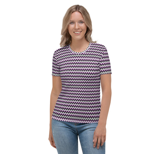 Asexual Pride Women’s crew neck T-Shirt - LGBTQIA Black, Gray, Purple, and White Flag Casual Tee - Parade Club Vacation Running