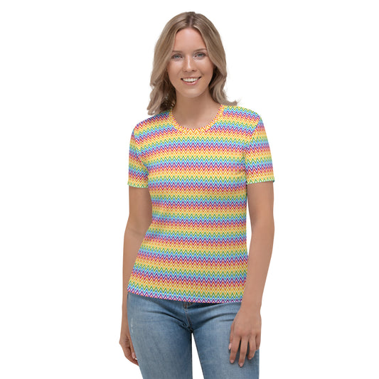 Rainbow Pride Women’s crew neck T-Shirt - LGBTQIA Red, Orange, Yellow, Green, Blue, Indigo, and Viole Flag Casual Tee - Parade Club Vacation Running