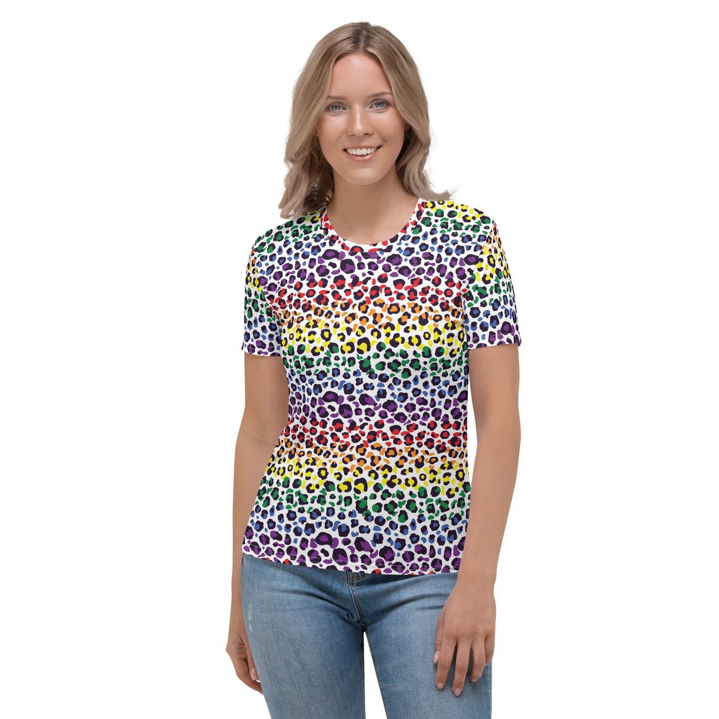 Rainbow Pride Women’s crew neck T-Shirt - LGBTQIA Red, Orange, Yellow, Green, Blue, Indigo, and Viole Flag Casual Tee - Parade Club Vacation Running