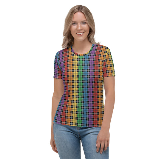 Rainbow Pride Women’s crew neck T-Shirt - LGBTQIA Red, Orange, Yellow, Green, Blue, Indigo, and Viole Flag Casual Tee - Parade Club Vacation Running