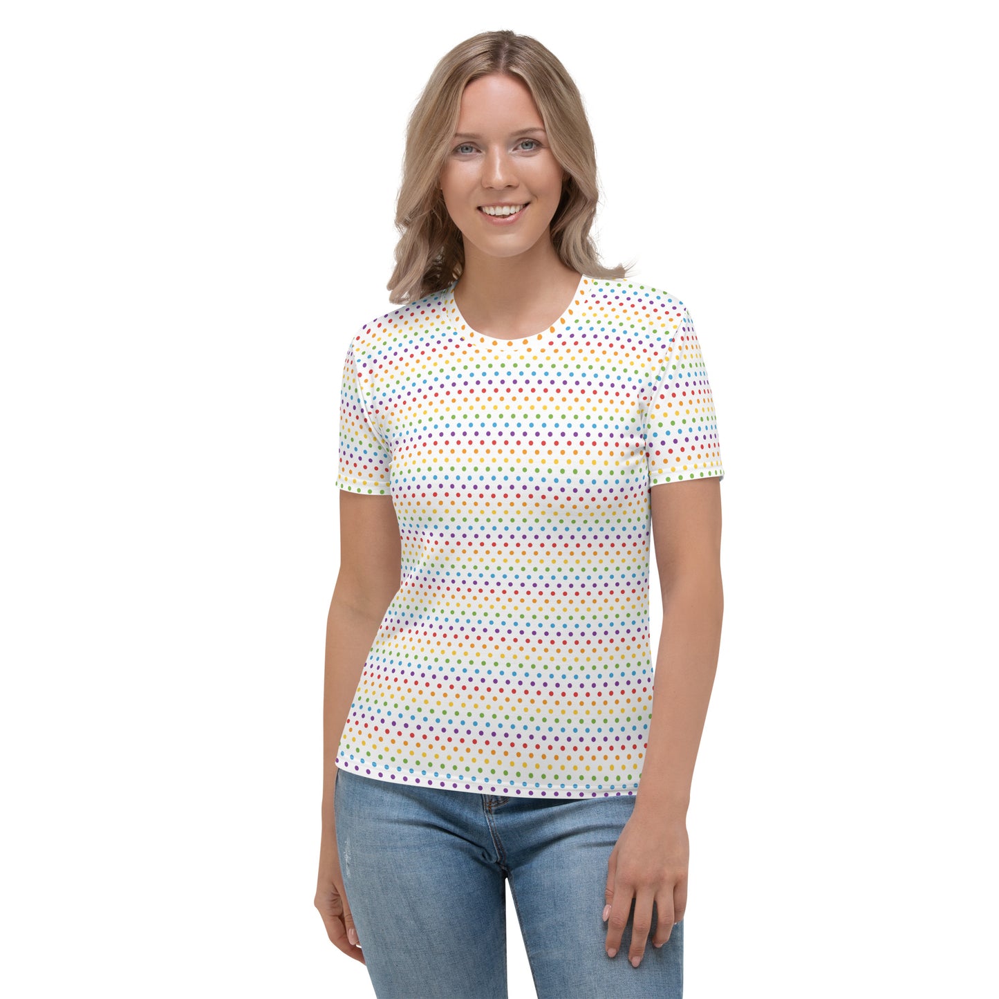 Rainbow Pride Women’s crew neck T-Shirt - LGBTQIA Red, Orange, Yellow, Green, Blue, Indigo, and Viole Flag Casual Tee - Parade Club Vacation Running