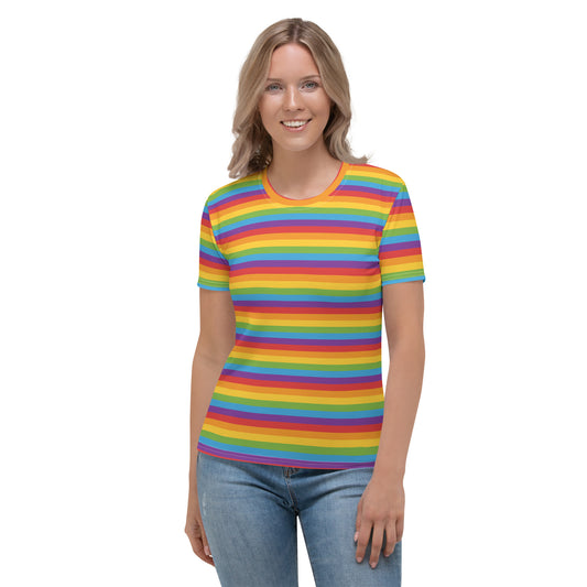 Rainbow Pride Women’s crew neck T-Shirt - LGBTQIA Red, Orange, Yellow, Green, Blue, Indigo, and Viole Flag Casual Tee - Parade Club Vacation Running