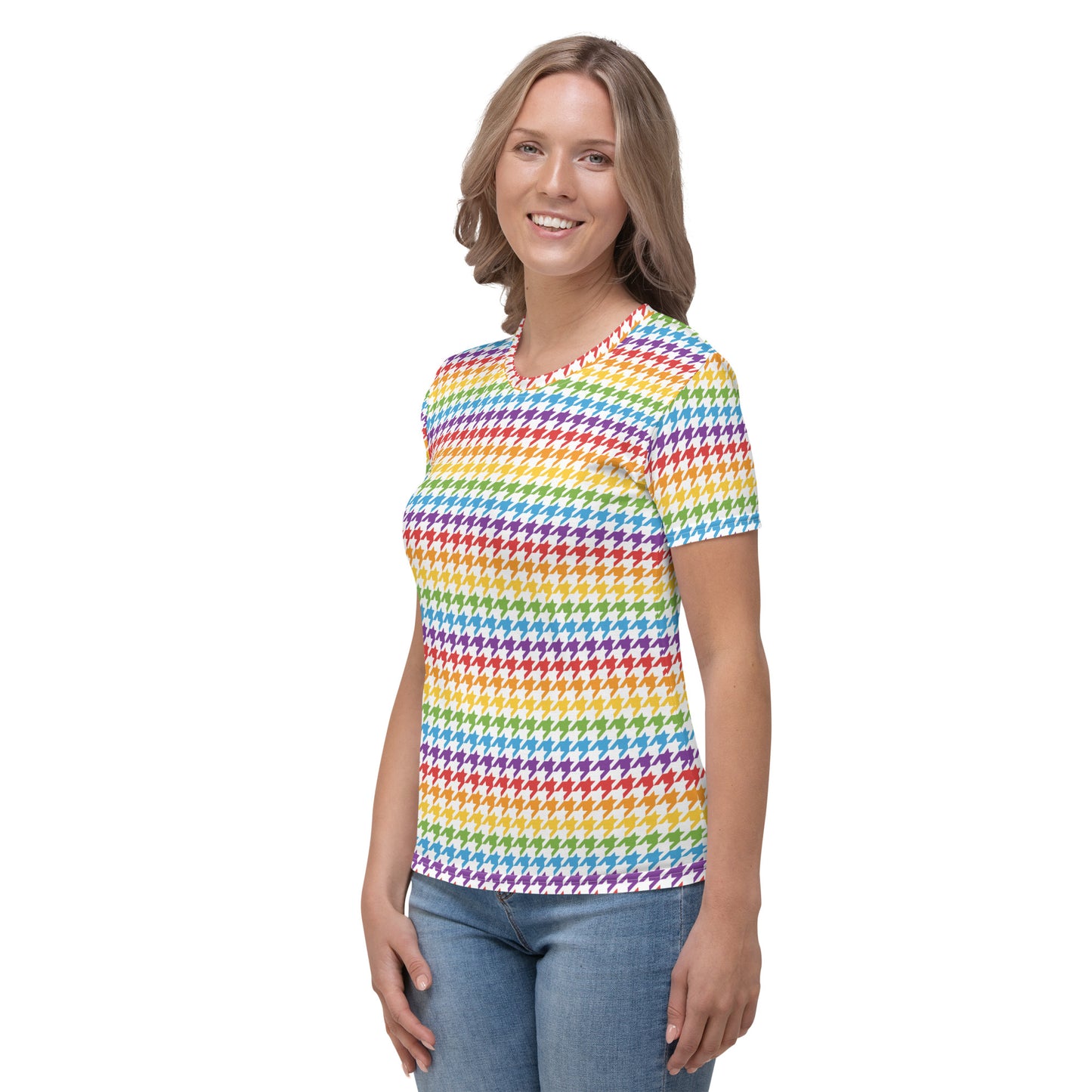 Rainbow Pride Women’s crew neck T-Shirt - LGBTQIA Red, Orange, Yellow, Green, Blue, Indigo, and Viole Flag Casual Tee - Parade Club Vacation Running