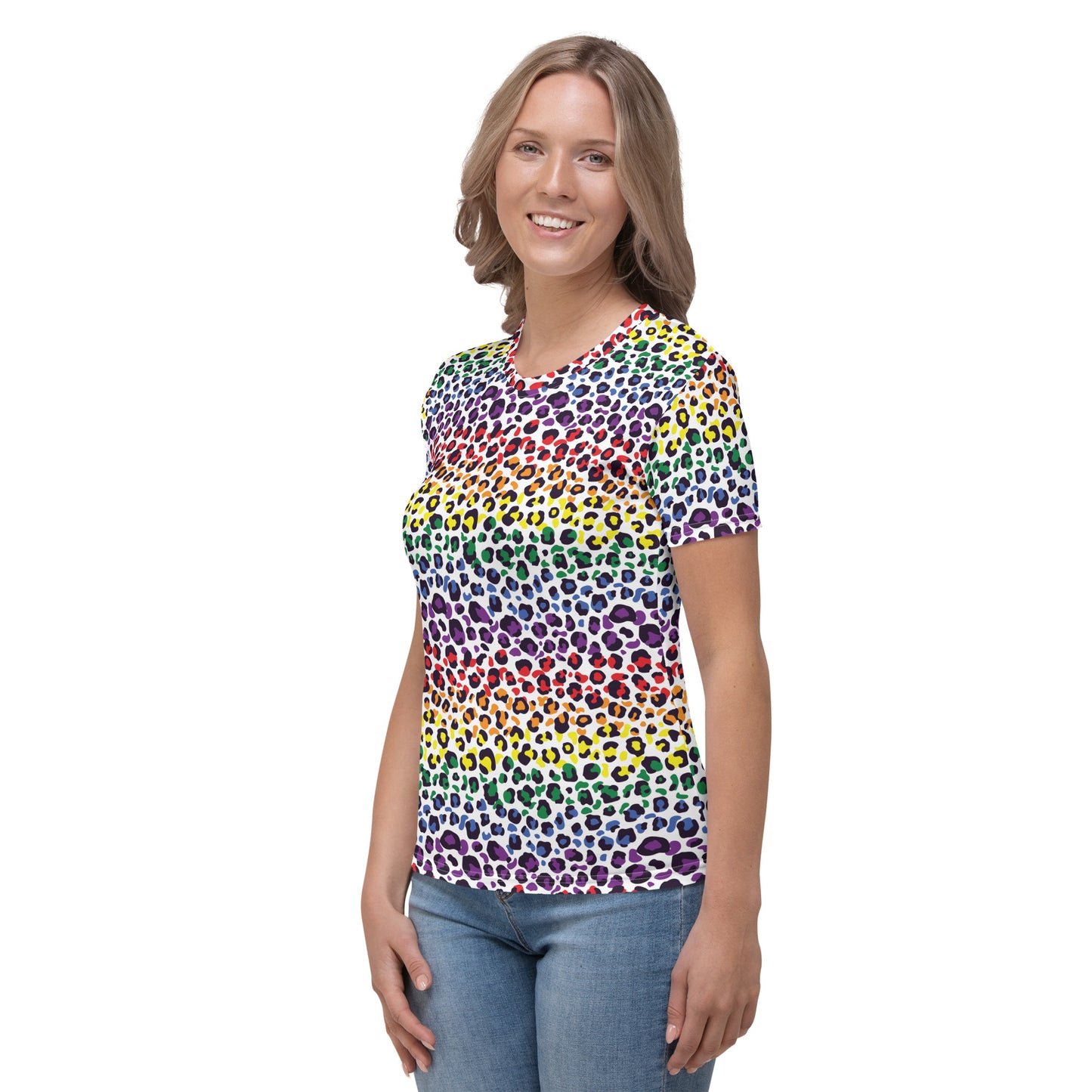 Rainbow Pride Women’s crew neck T-Shirt - LGBTQIA Red, Orange, Yellow, Green, Blue, Indigo, and Viole Flag Casual Tee - Parade Club Vacation Running