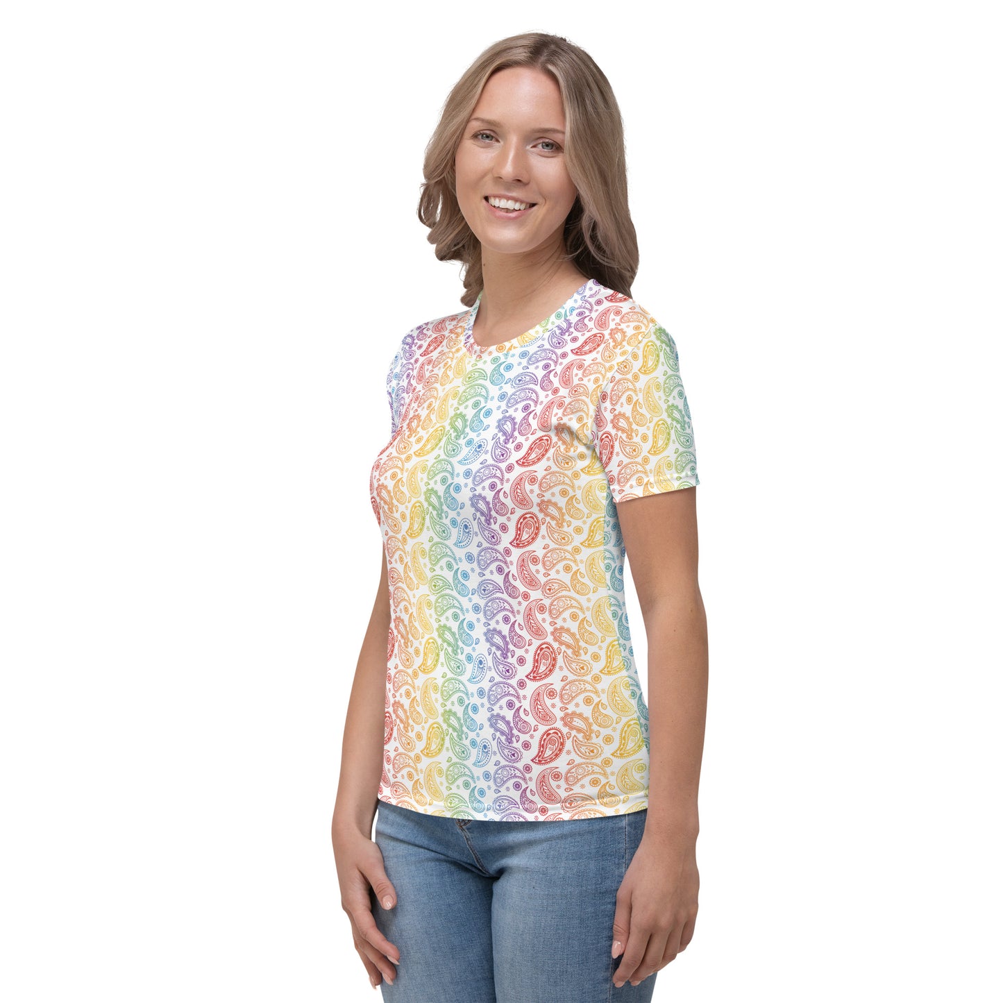 Rainbow Pride Women’s crew neck T-Shirt - LGBTQIA Red, Orange, Yellow, Green, Blue, Indigo, and Viole Flag Casual Tee - Parade Club Vacation Running