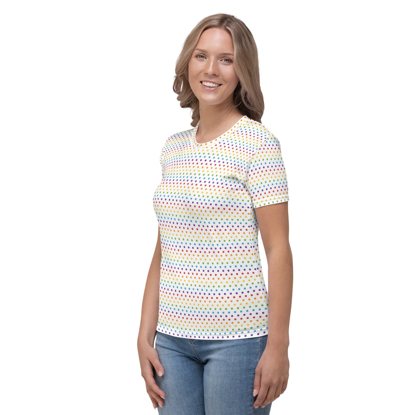 Rainbow Pride Women’s crew neck T-Shirt - LGBTQIA Red, Orange, Yellow, Green, Blue, Indigo, and Viole Flag Casual Tee - Parade Club Vacation Running