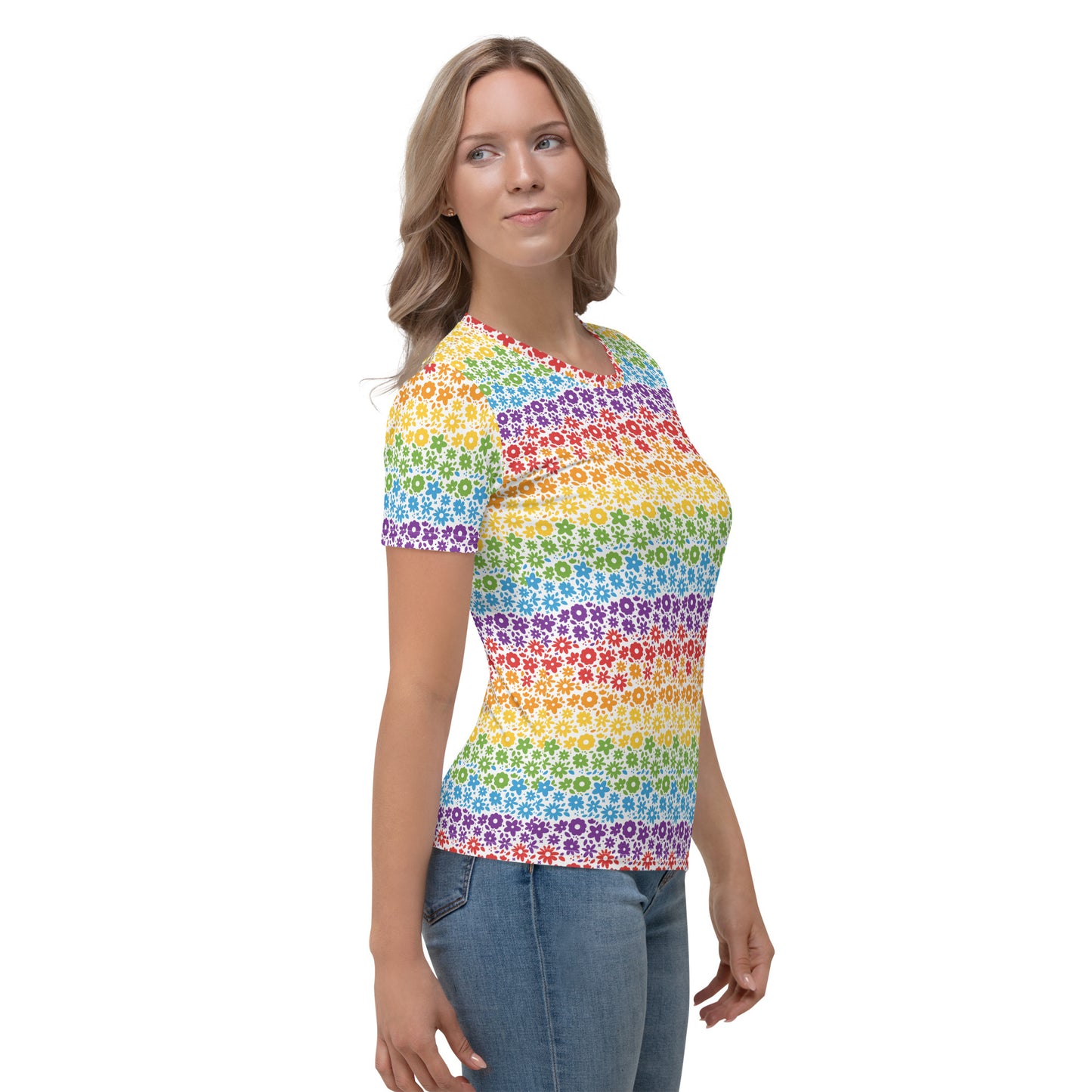 Rainbow Pride Women’s crew neck T-Shirt - LGBTQIA Red, Orange, Yellow, Green, Blue, Indigo, and Viole Flag Casual Tee - Parade Club Vacation Running