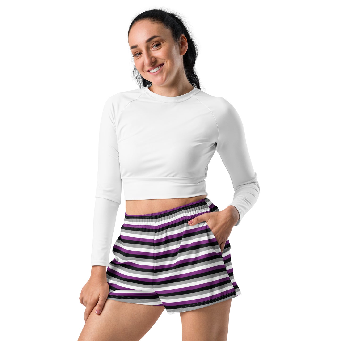 Asexual Pride Women’s Recycled Athletic Shorts - LGBTQIA Black, Gray, Purple, and White Athletic Short Pants - Parade Club Vacation Running Swimming