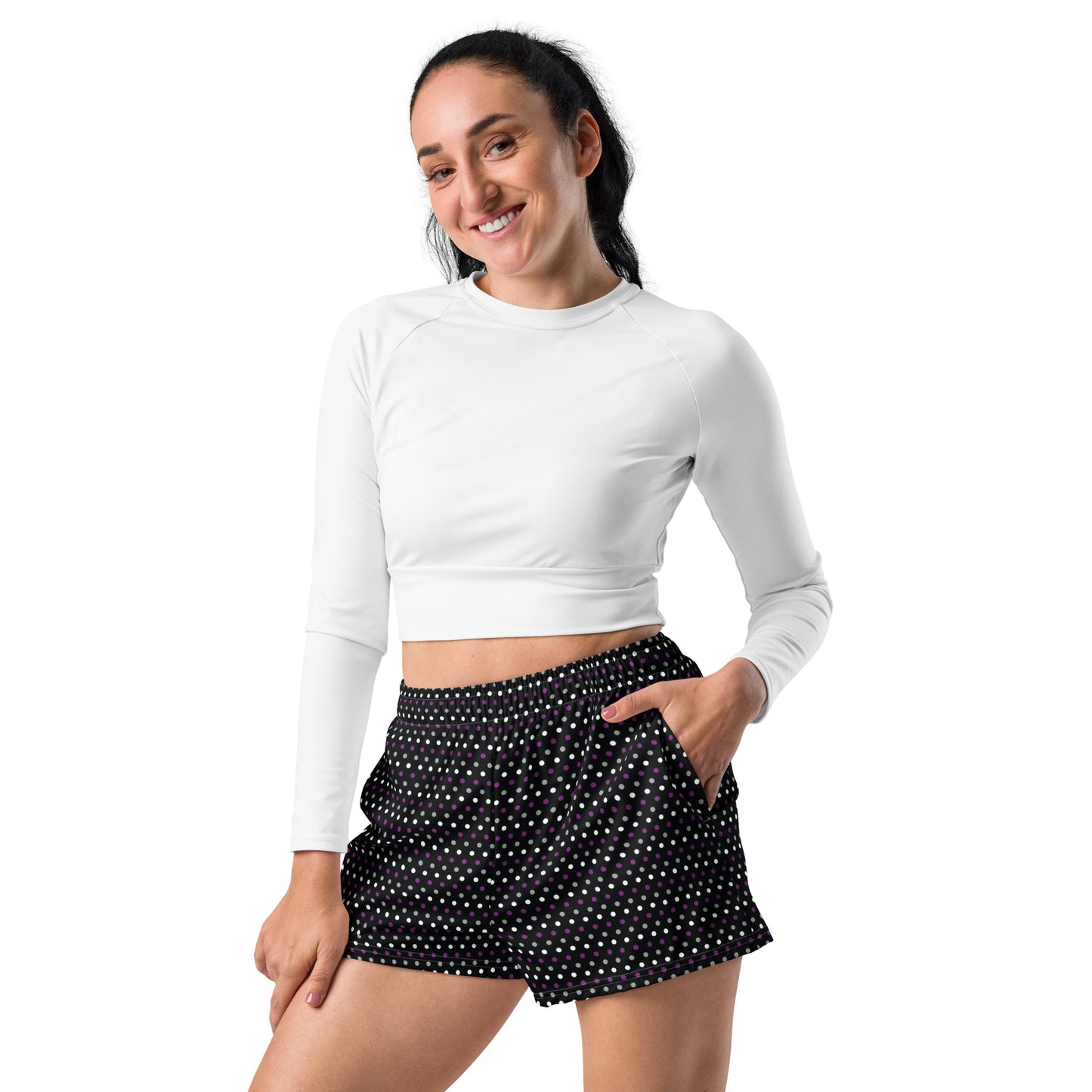 Asexual Pride Women’s Recycled Athletic Shorts - LGBTQIA Black, Gray, Purple, and White Athletic Short Pants - Parade Club Vacation Running Swimming