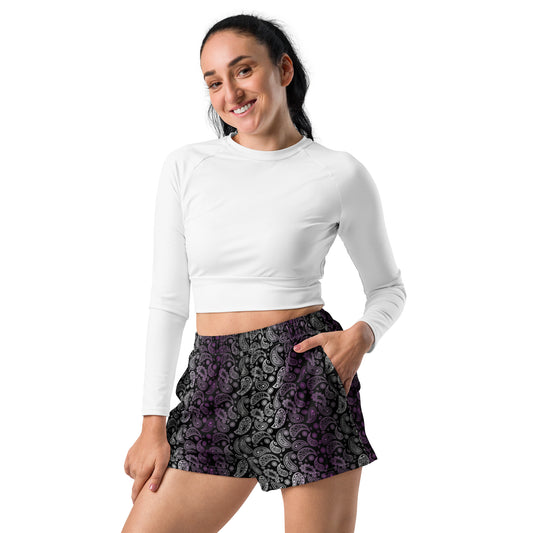 Asexual Pride Women’s Recycled Athletic Shorts - LGBTQIA Black, Gray, Purple, and White Athletic Short Pants - Parade Club Vacation Running Swimming