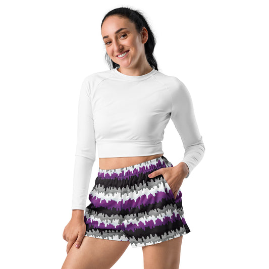 Asexual Pride Women’s Recycled Athletic Shorts - LGBTQIA Black, Gray, Purple, and White Athletic Short Pants - Parade Club Vacation Running Swimming