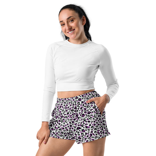 Asexual Pride Women’s Recycled Athletic Shorts - LGBTQIA Black, Gray, Purple, and White Athletic Short Pants - Parade Club Vacation Running Swimming