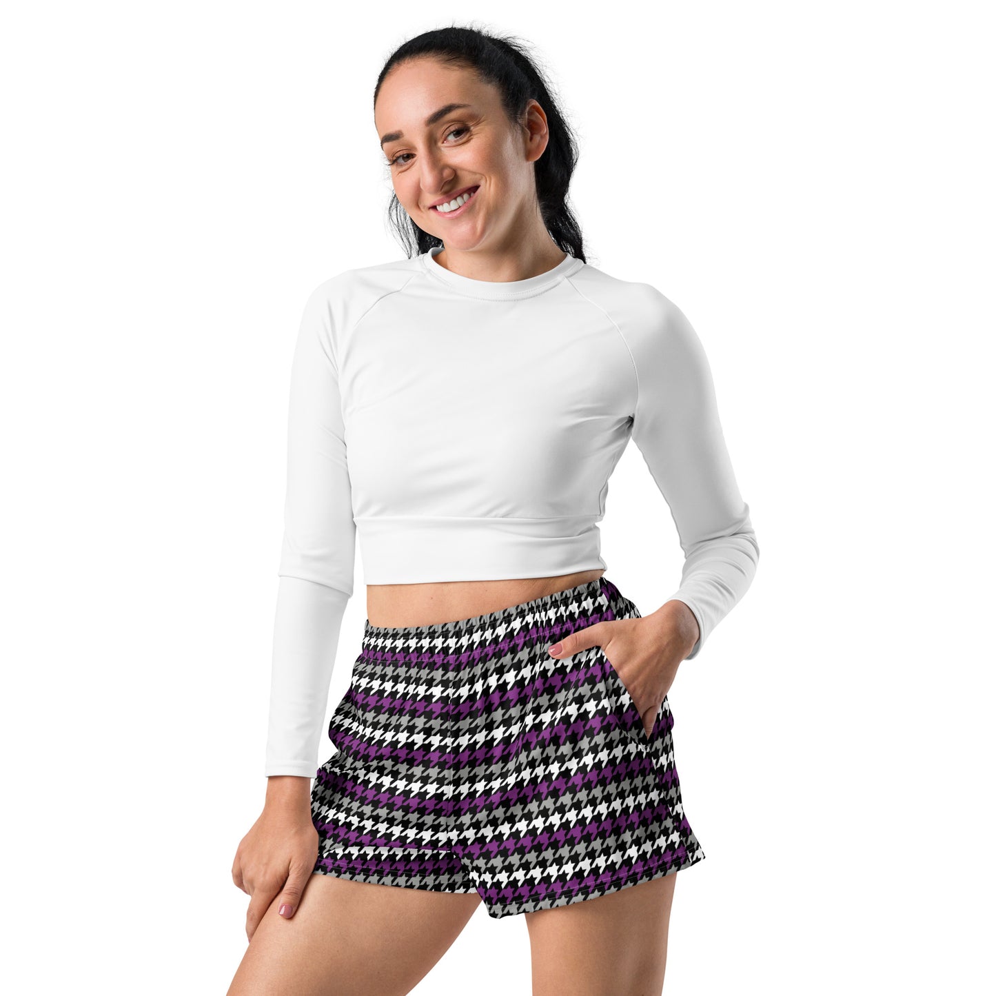 Asexual Pride Women’s Recycled Athletic Shorts - LGBTQIA Black, Gray, Purple, and White Athletic Short Pants - Parade Club Vacation Running Swimming