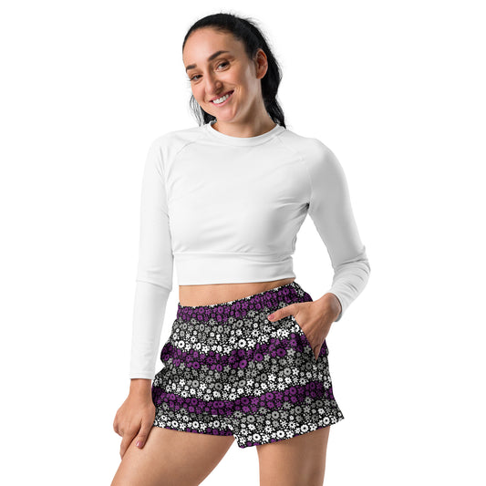 Asexual Pride Women’s Recycled Athletic Shorts - LGBTQIA Black, Gray, Purple, and White Athletic Short Pants - Parade Club Vacation Running Swimming